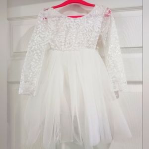 Girls White Lace & Tule Dress